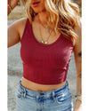 Racing Red Ribbed Knit Sheath Sleeveless Crop Top - M