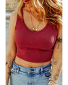 Racing Red Ribbed Knit Sheath Sleeveless Crop Top - M