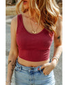 Racing Red Ribbed Knit Sheath Sleeveless Crop Top - XL