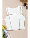 White Contrast Seams Ribbed Tank Top - L