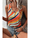Multicolour Wavy Striped Buttoned V Neck Tank Top - M