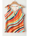 Multicolour Wavy Striped Buttoned V Neck Tank Top - XL