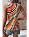 Multicolour Wavy Striped Buttoned V Neck Tank Top - XL