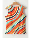 Multicolour Wavy Striped Buttoned V Neck Tank Top - XL