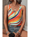 Multicolour Wavy Striped Buttoned V Neck Tank Top - XL