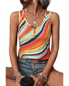 Multicolour Wavy Striped Buttoned V Neck Tank Top - XL