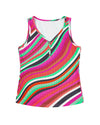 Purple Wavy Striped Buttoned V Neck Tank Top - L