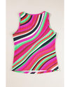 Purple Wavy Striped Buttoned V Neck Tank Top - L