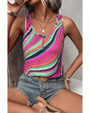 Purple Wavy Striped Buttoned V Neck Tank Top - L