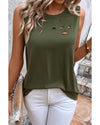 Jungle Green Solid Color Distressed Holes Crew Neck Tank Top - M