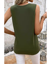 Jungle Green Solid Color Distressed Holes Crew Neck Tank Top - M