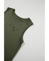 Jungle Green Solid Color Distressed Holes Crew Neck Tank Top - M