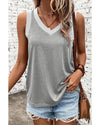 Gray Ribbed V Neck Tank - M