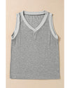 Gray Ribbed V Neck Tank - M