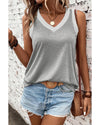 Gray Ribbed V Neck Tank - M