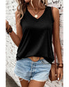 Black Ribbed V Neck Tank - M