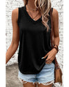 Black Ribbed V Neck Tank - M