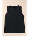 Black Ribbed V Neck Tank - M