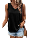 Black Ribbed V Neck Tank - M