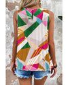 Multicolour Geometric Printed Pleated Shift Tank Top - S