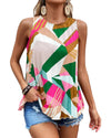 Multicolour Geometric Printed Pleated Shift Tank Top - S