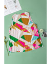 Multicolour Geometric Printed Pleated Shift Tank Top - S
