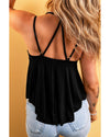 Black Exposed Seam Detail Double Straps Tank Top - S