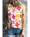 White Cute Floral Print Vest - M