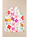 White Cute Floral Print Vest - M