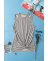 Gray Striped Cutout Twist Front Tank Top - M
