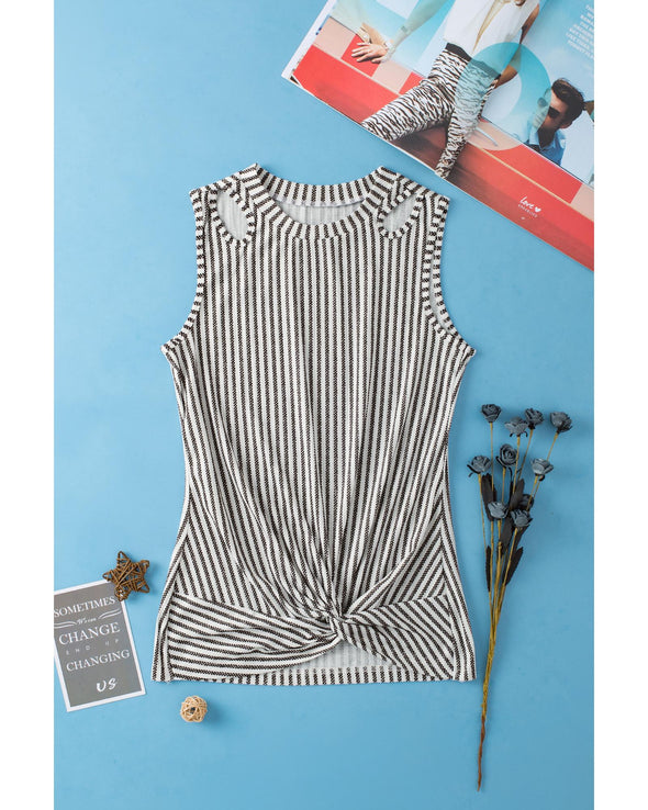 Gray Striped Cutout Twist Front Tank Top - M