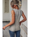 Gray Striped Cutout Twist Front Tank Top - M