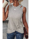 Gray Striped Cutout Twist Front Tank Top - M