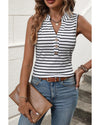 White Striped V Neck Buttoned Tank Top - XL