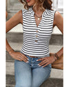 White Striped V Neck Buttoned Tank Top - XL