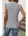 White Striped V Neck Buttoned Tank Top - XL