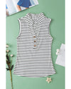 White Striped V Neck Buttoned Tank Top - XL