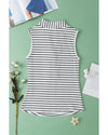 White Striped V Neck Buttoned Tank Top - XL