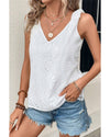 White Embroidery Patterned Knotted Straps V Neck Tank Top - XL
