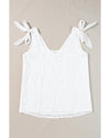 White Embroidery Patterned Knotted Straps V Neck Tank Top - XL