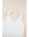 White Embroidery Patterned Knotted Straps V Neck Tank Top - XL