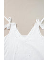 White Embroidery Patterned Knotted Straps V Neck Tank Top - XL