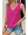 Rose Red Embroidery Patterned Knotted Straps V Neck Tank Top - L
