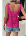 Rose Red Embroidery Patterned Knotted Straps V Neck Tank Top - L