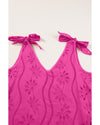 Rose Red Embroidery Patterned Knotted Straps V Neck Tank Top - L
