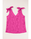 Rose Red Embroidery Patterned Knotted Straps V Neck Tank Top - L