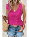 Rose Red Embroidery Patterned Knotted Straps V Neck Tank Top - S