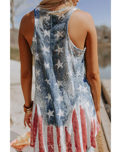 Blue Vintage Washed Flag Print Shift Tank Top - L