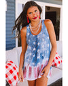 Blue Vintage Washed Flag Print Shift Tank Top - L
