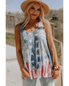 Blue Vintage Washed Flag Print Shift Tank Top - L